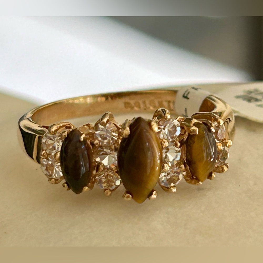 Genuine Tiger Eye 18K Gold Plated Band Ring